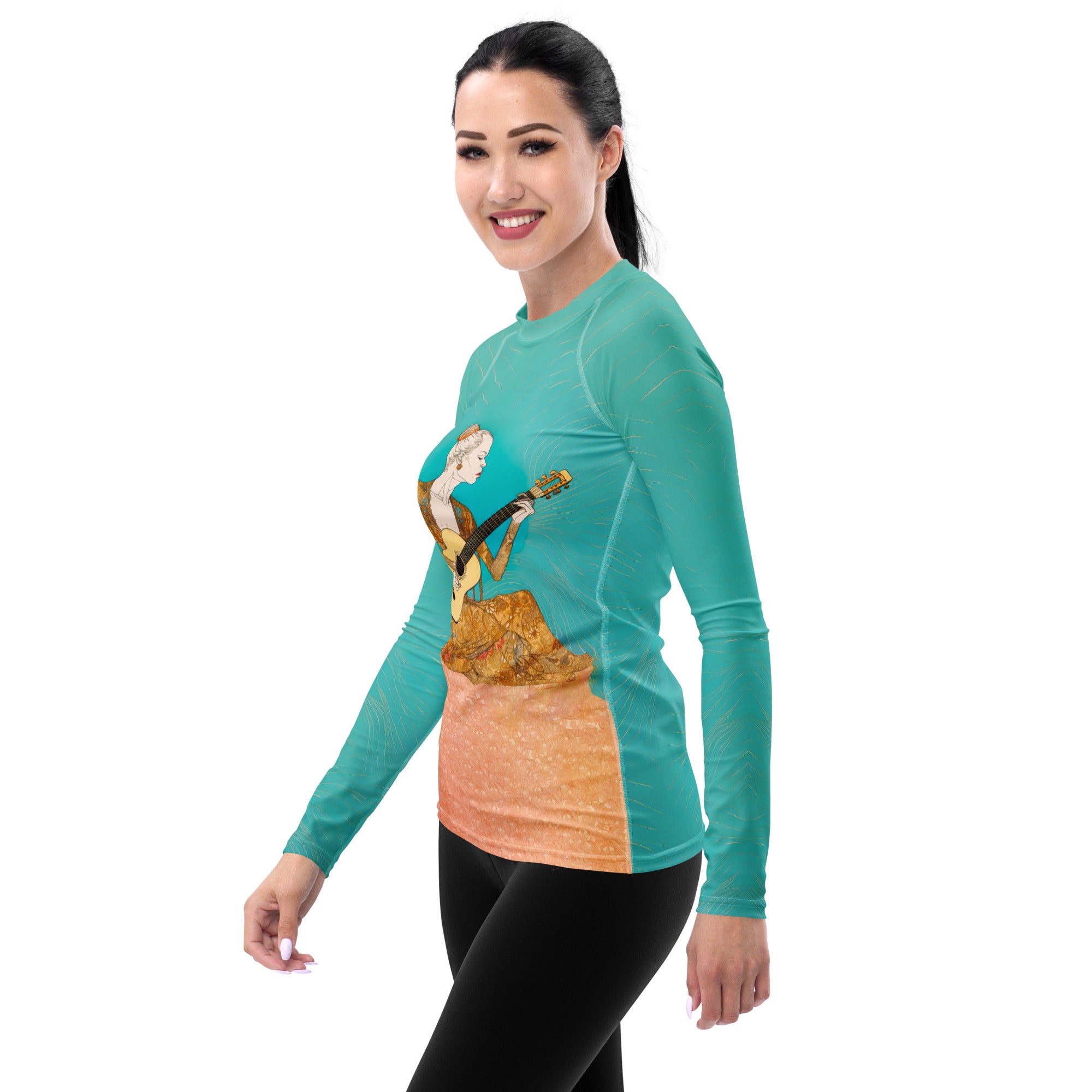 Close-up of Funky Fusion Women's Rash Guard Fabric - Quick Dry & Stretch