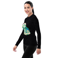 Artistic Expression Women's Rash Guard in action, ideal for water sports and outdoor activities.