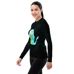 UV resistant women's rash guard with pop art popcorn pattern