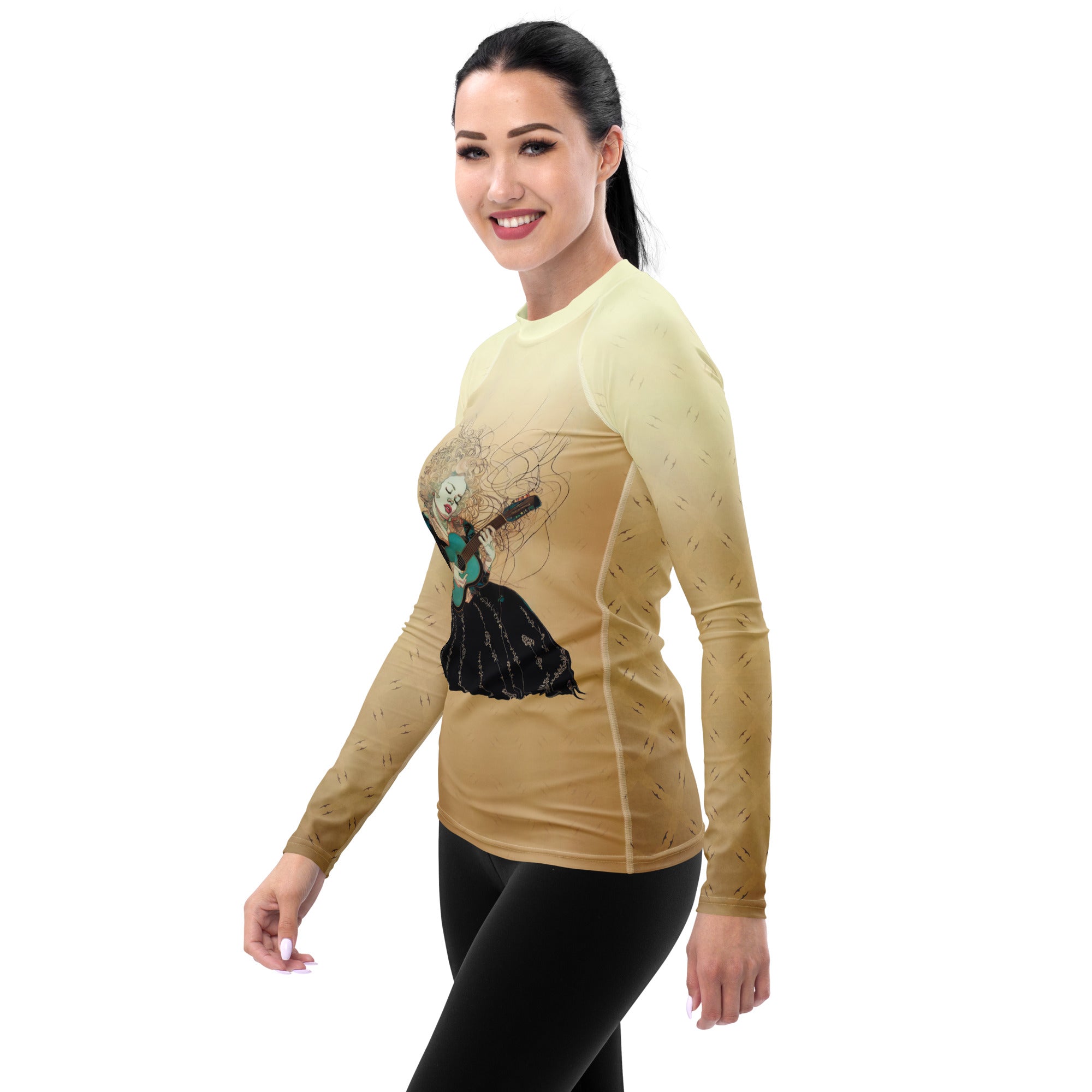 Side View of Women's Groovy Garden Rash Guard