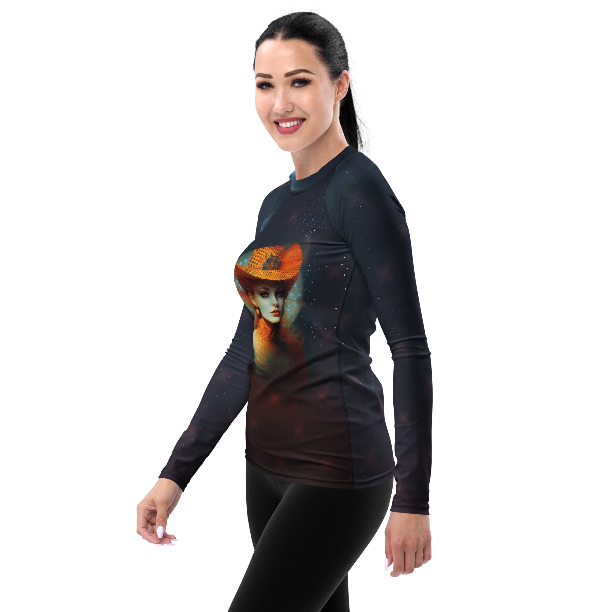 Galactic Expedition Rash Guard styled for water sports and adventures.