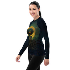 Back view showcasing Celestial Harmony Women's Rash Guard design