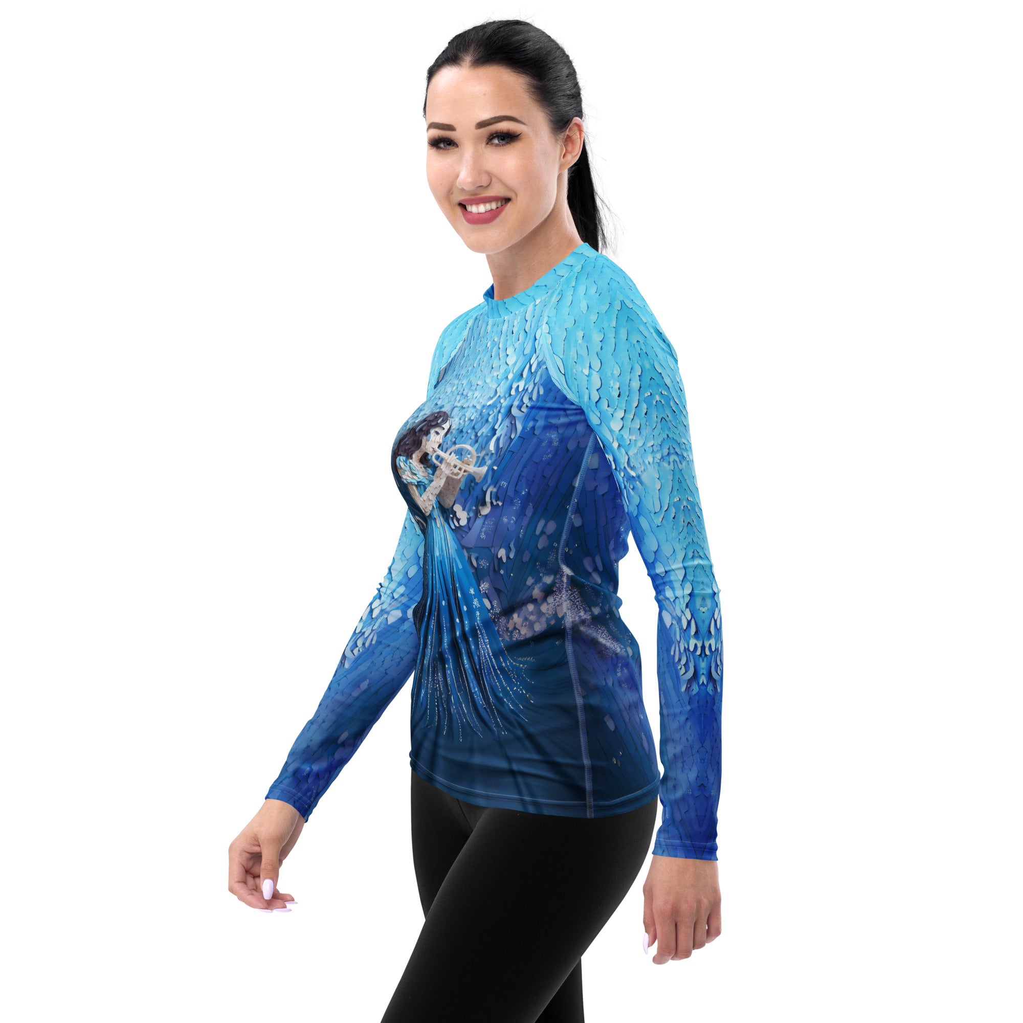 Protective Women's Rash Guard with Mandala Art.