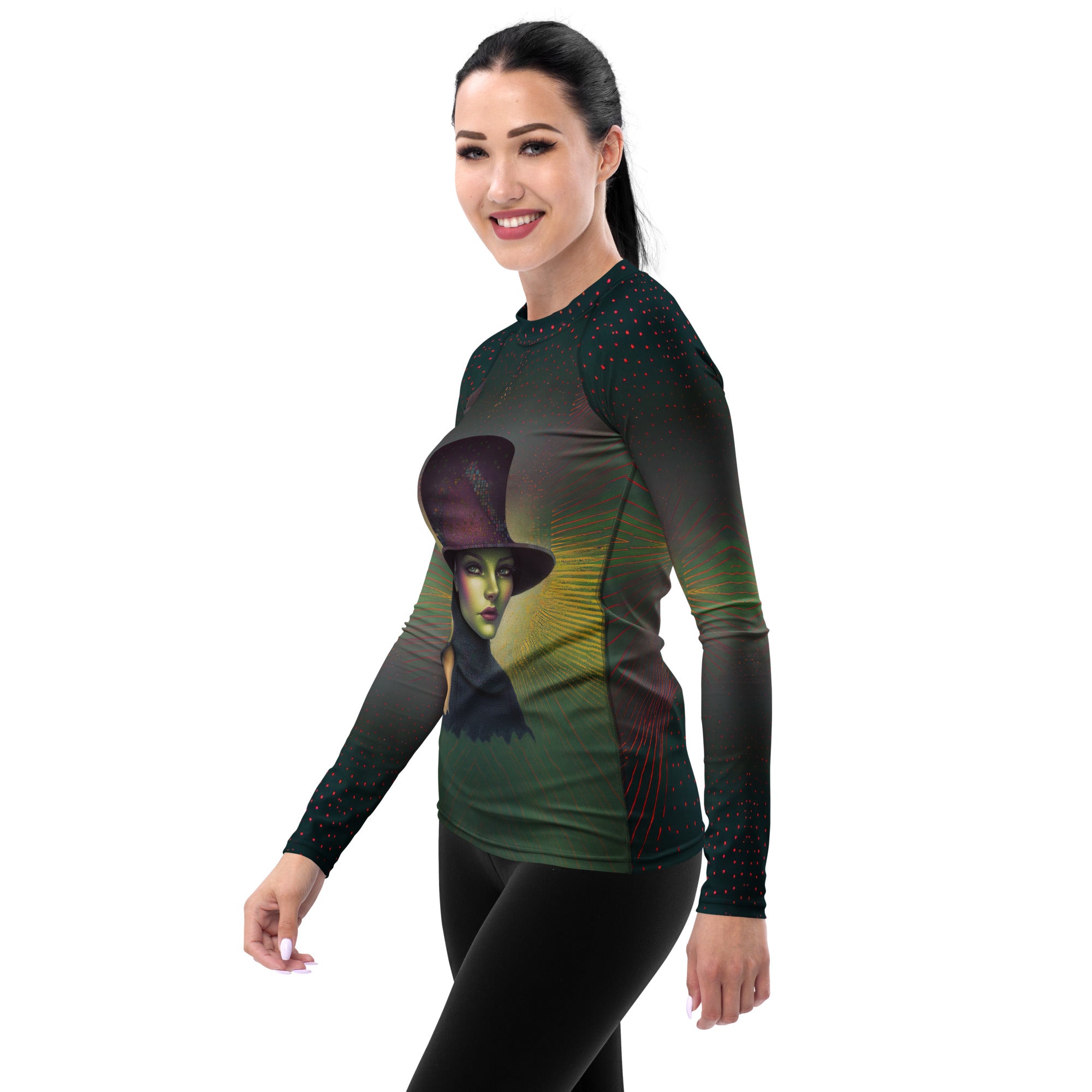 Artistic Aura All-Over Print Women's Rash Guard side view.