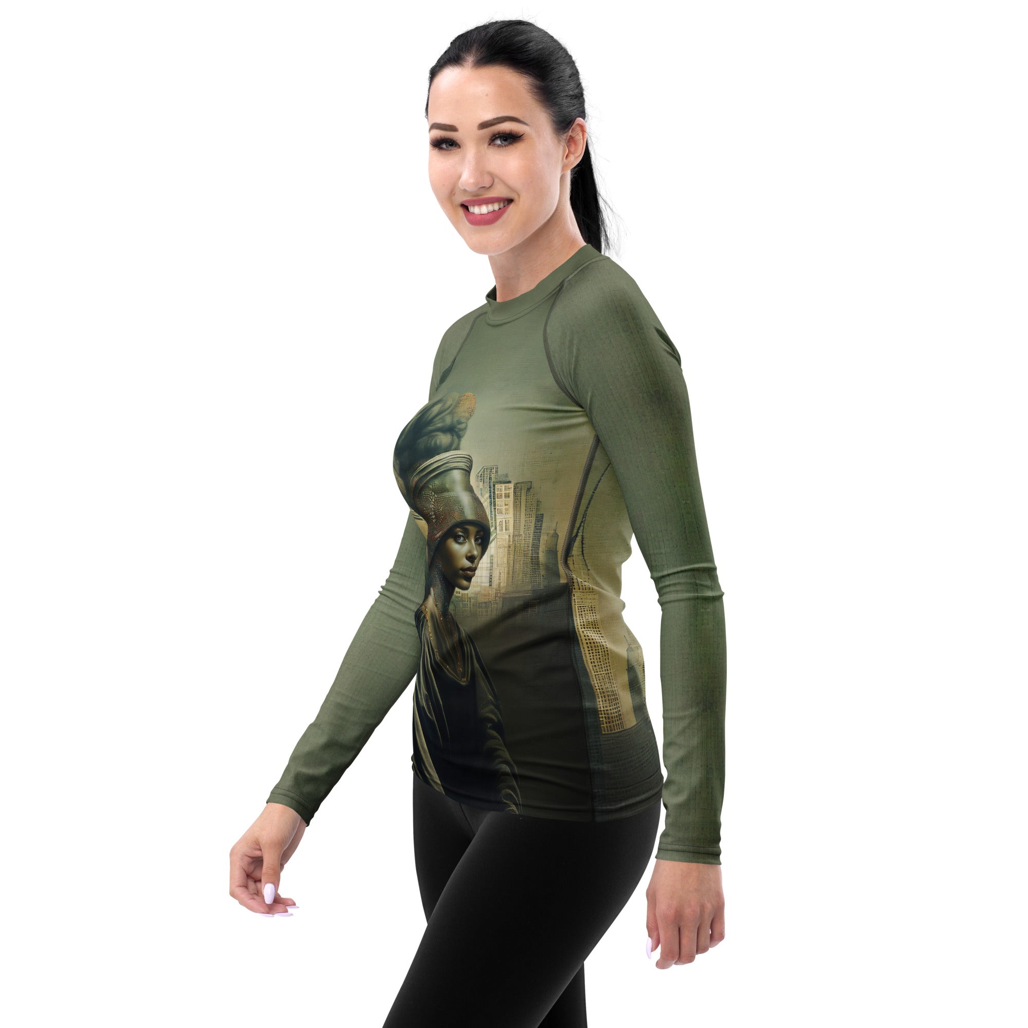 Abstract Allure All-Over Print Women's Rash Guard side view.