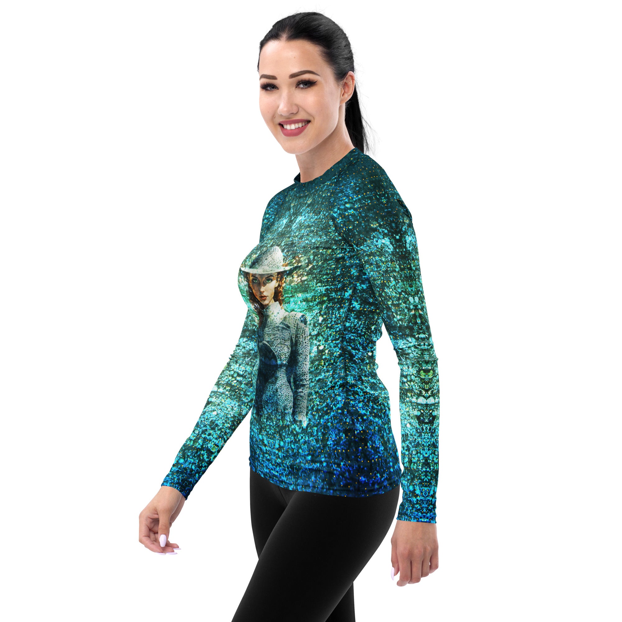 Vibrant Vista All-Over Print Women's Rash Guard pattern close-up.