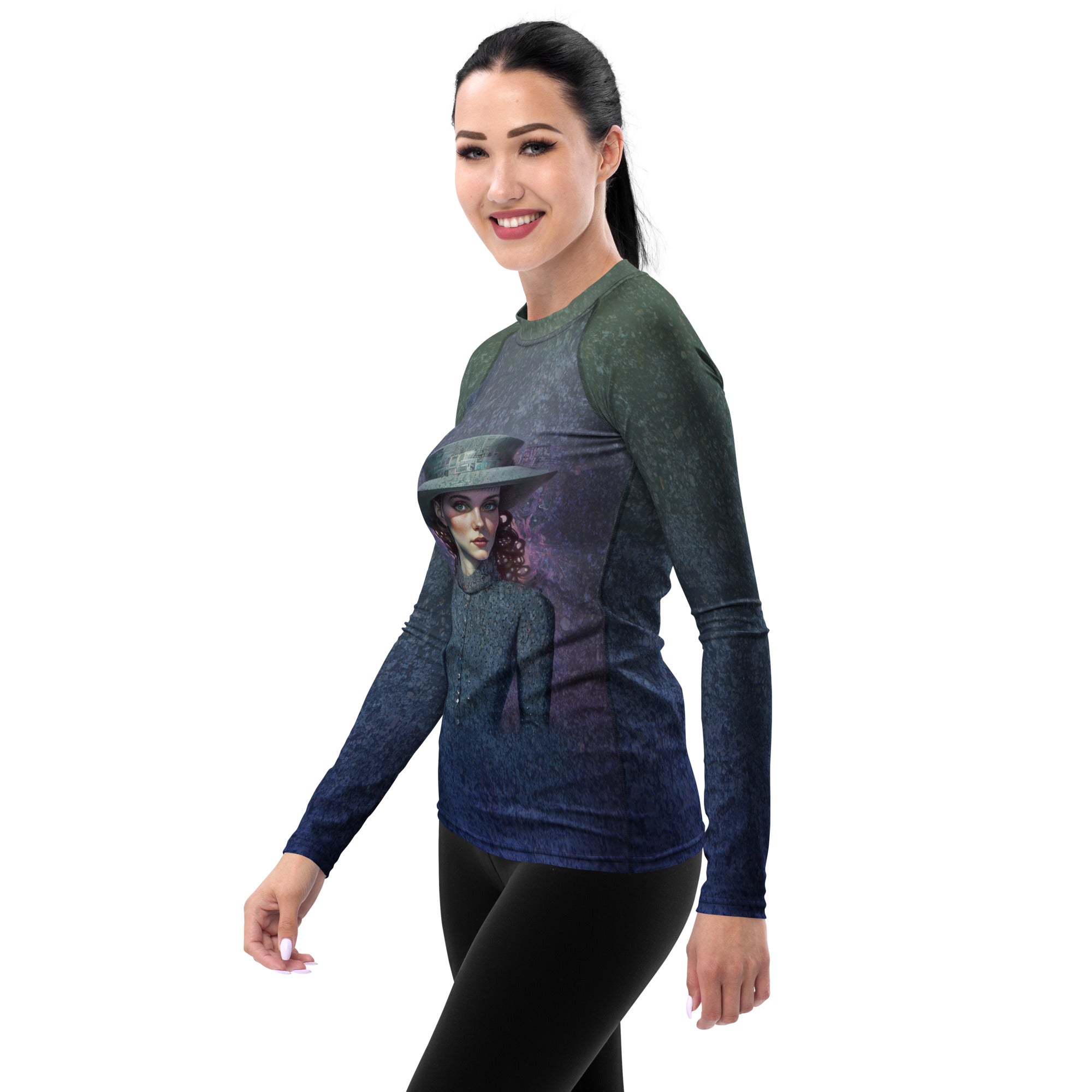 Urban Jungle All-Over Print Women's Rash Guard pattern close-up.