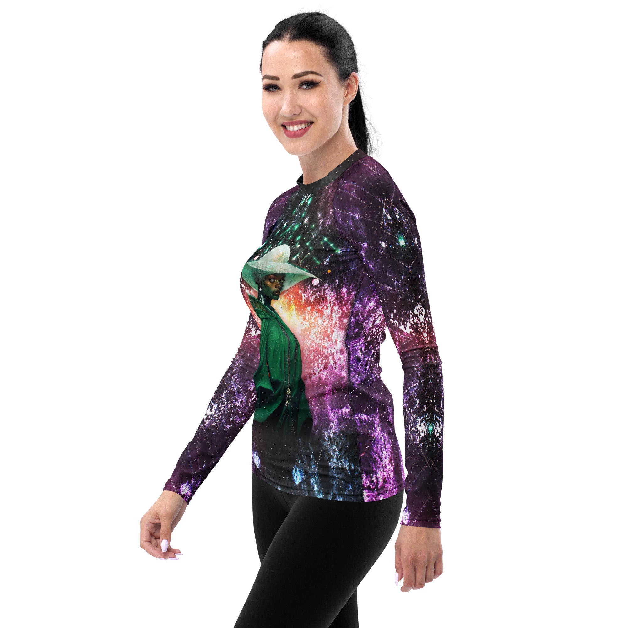 Retro Wave All-Over Print Women's Rash Guard side view.