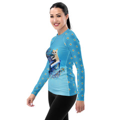 Back view of Paper Peacock Elegance Rash Guard for swimming.