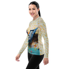 Feline Fancy Kirigami Women's Rash Guard side view.