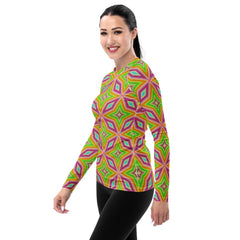 Women's rash guard with abstract mosaic design