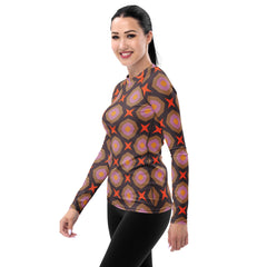 Women's rash guard with traditional ethnic motifs