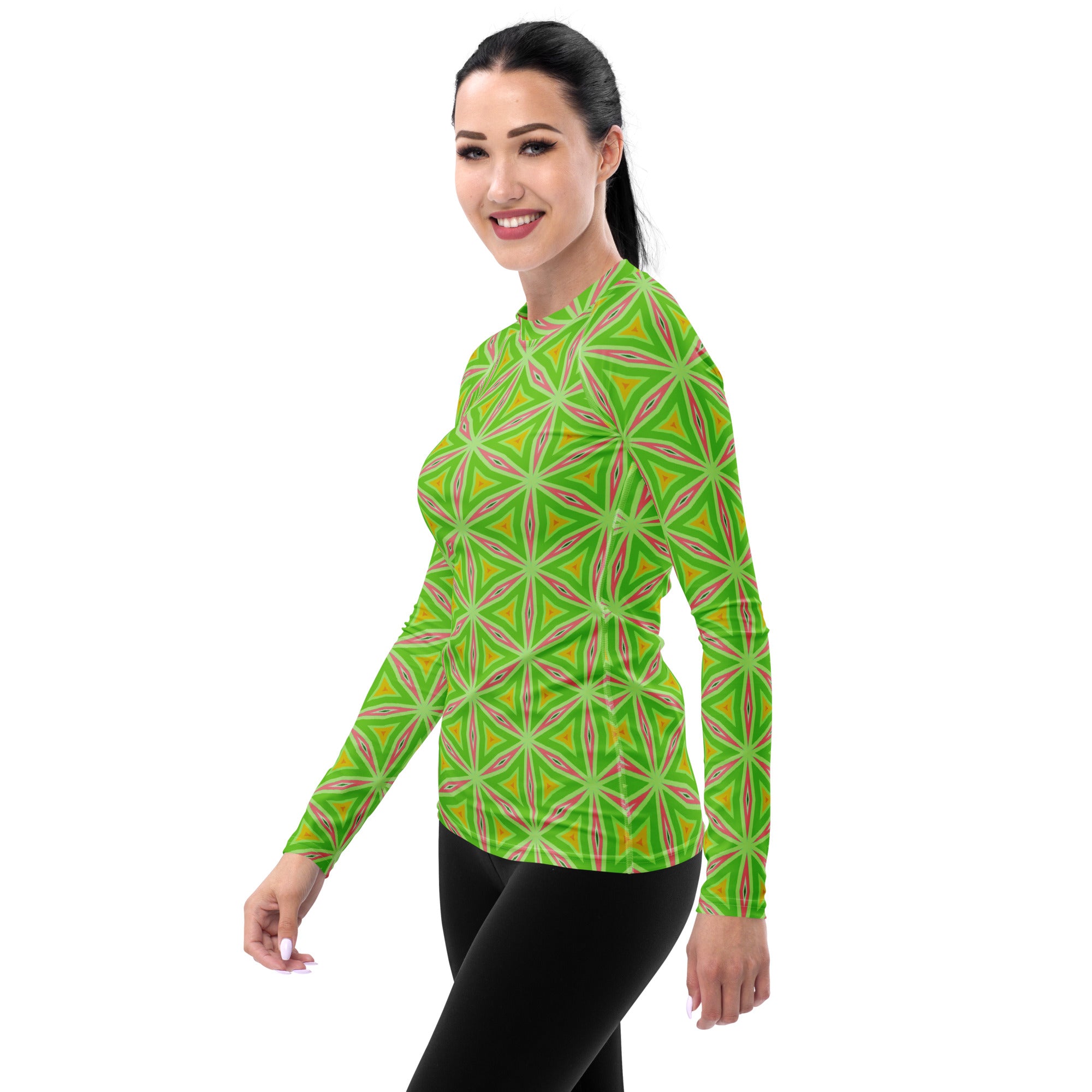 Women's rash guard in retro pattern for surfing