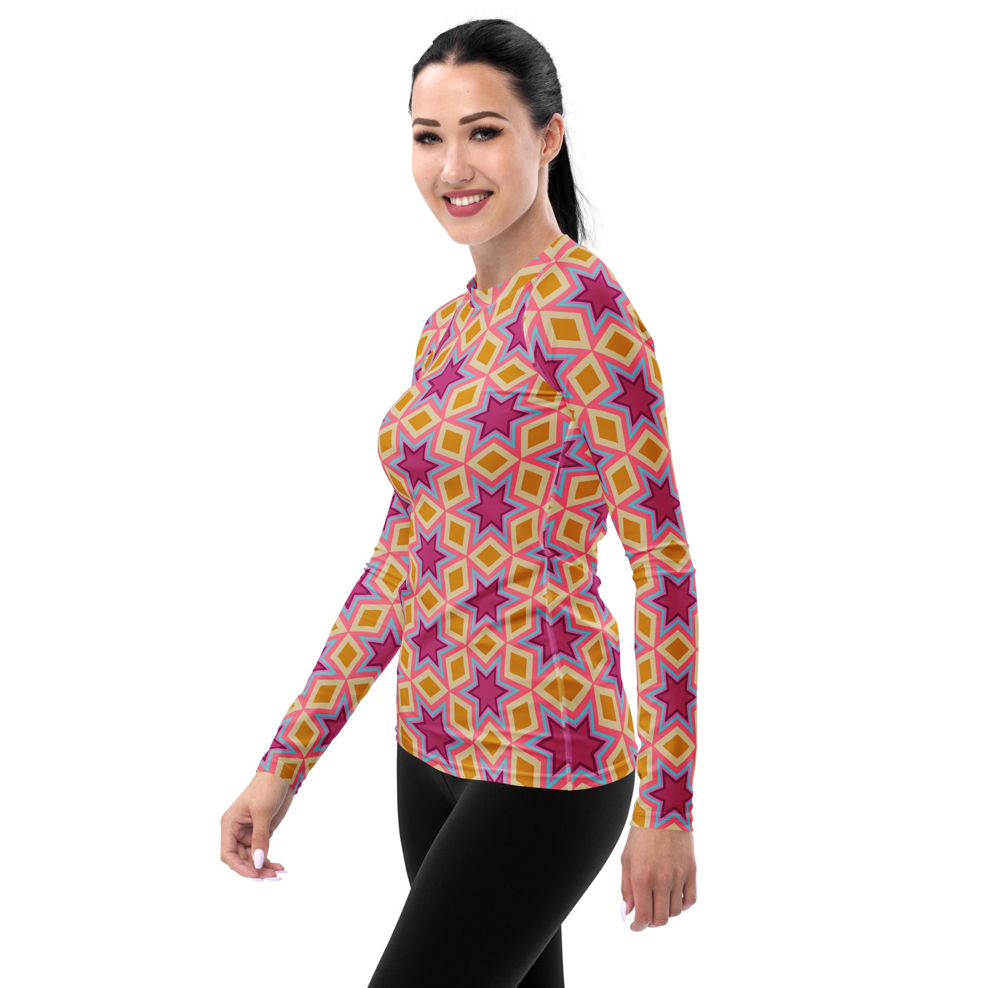 Protective paisley rash guard for women water sports