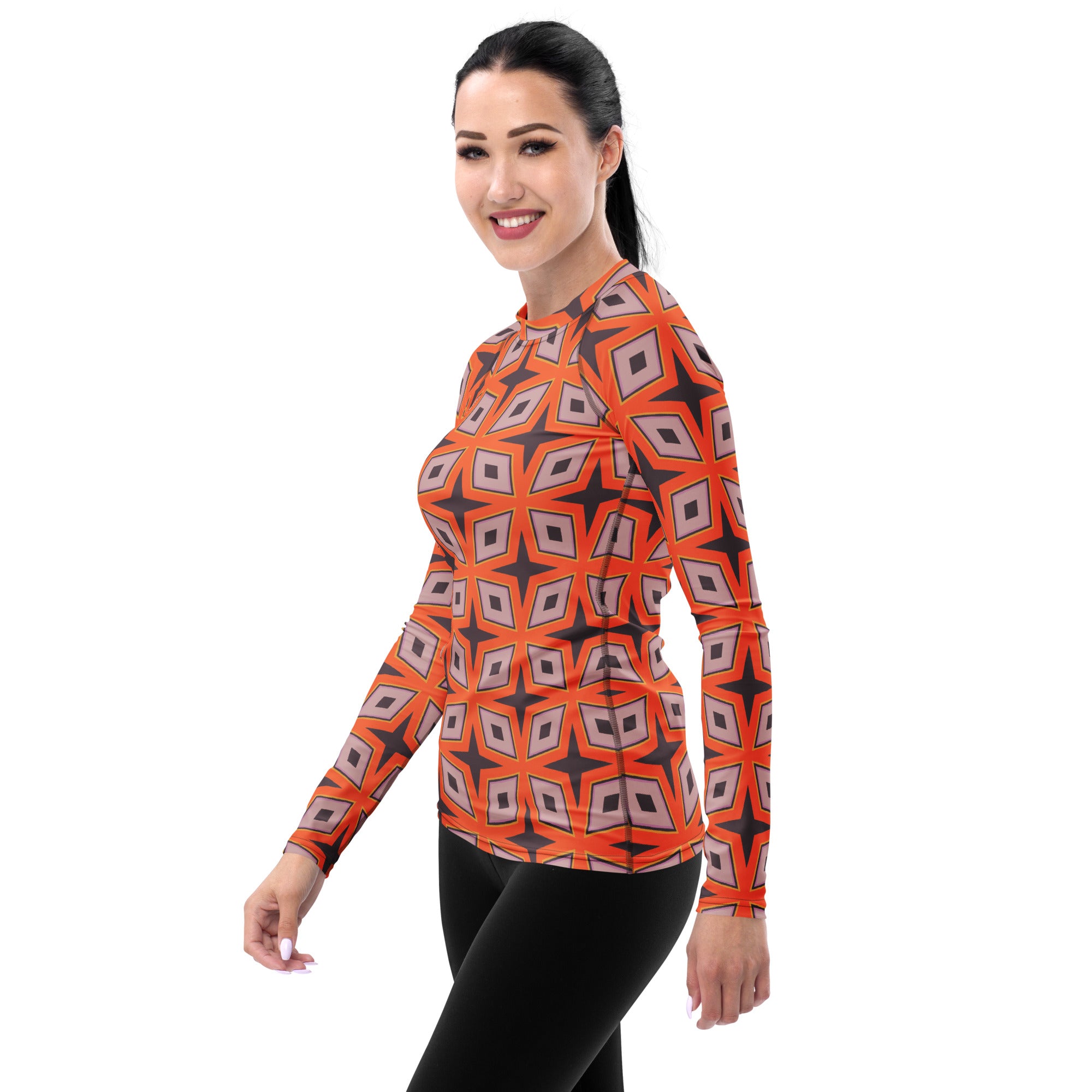 Protective long-sleeve rash guard for women on safari