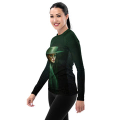 Futuristic Flair rash guard for women displayed on a mannequin