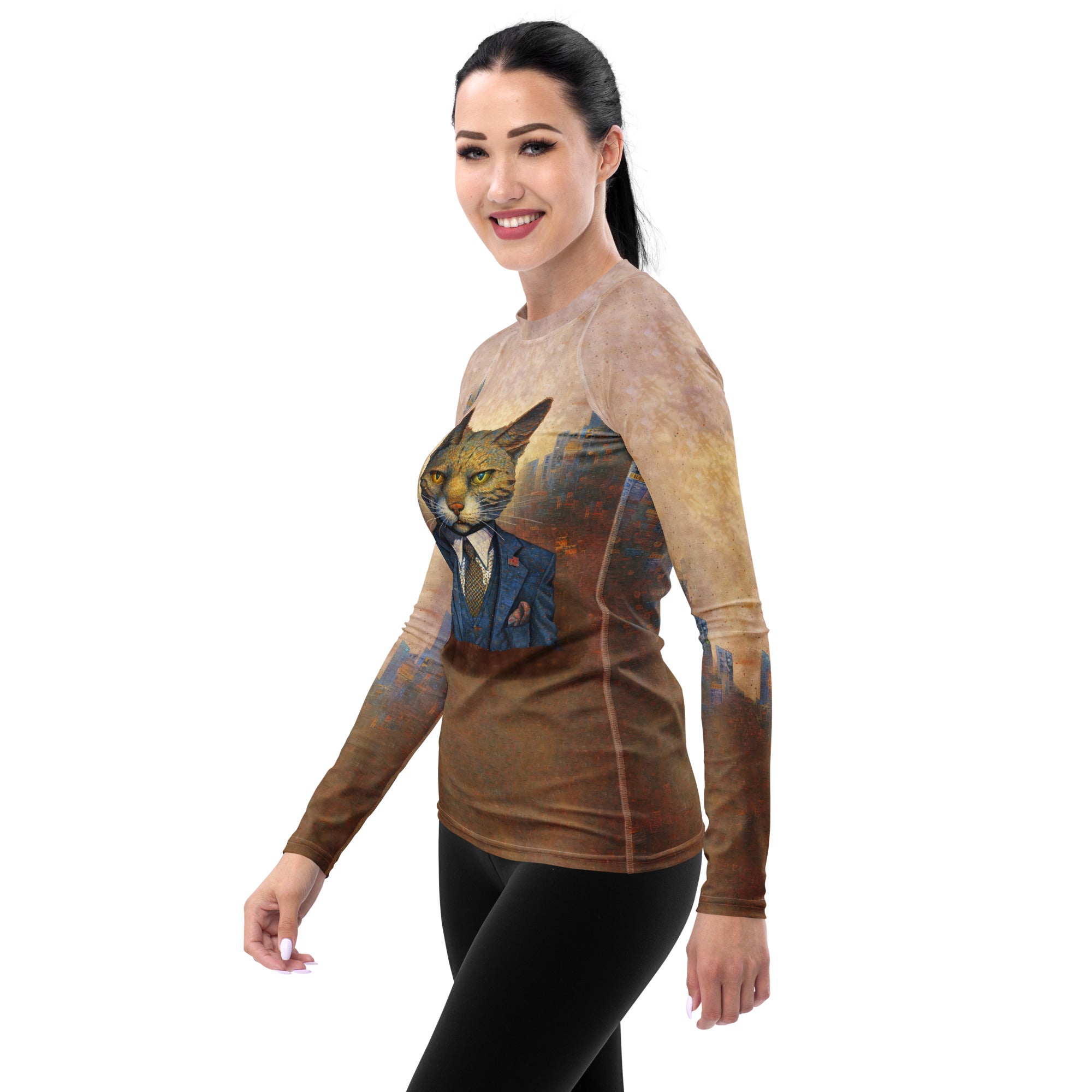 Stylish Cat-themed Rash Guard for Women