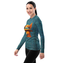 Back view of Curious Cat Women's Rash Guard