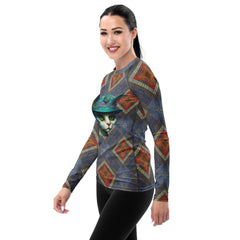 Stylish cat-themed women's rash guard