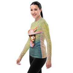 UV protective women's rash guard with enchanted forest theme