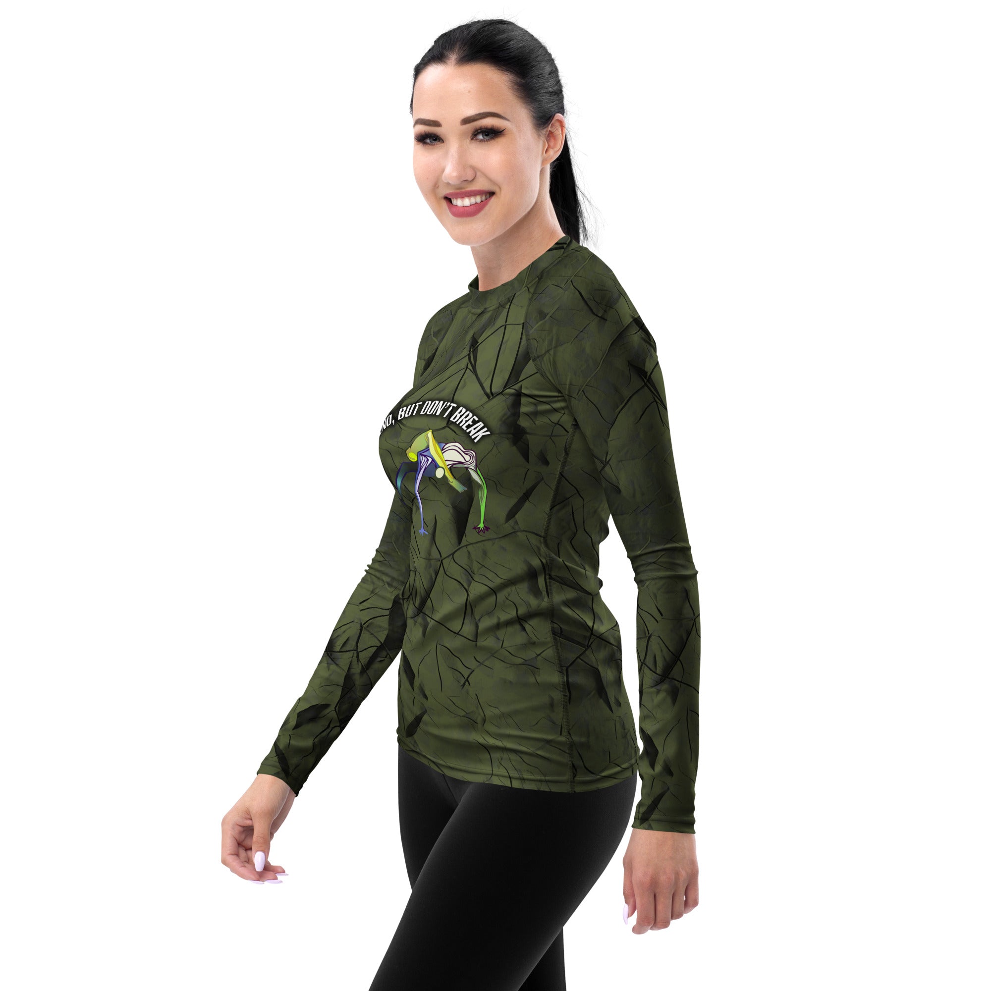 Comfort-focused Seated Forward Bend women's rash guard.