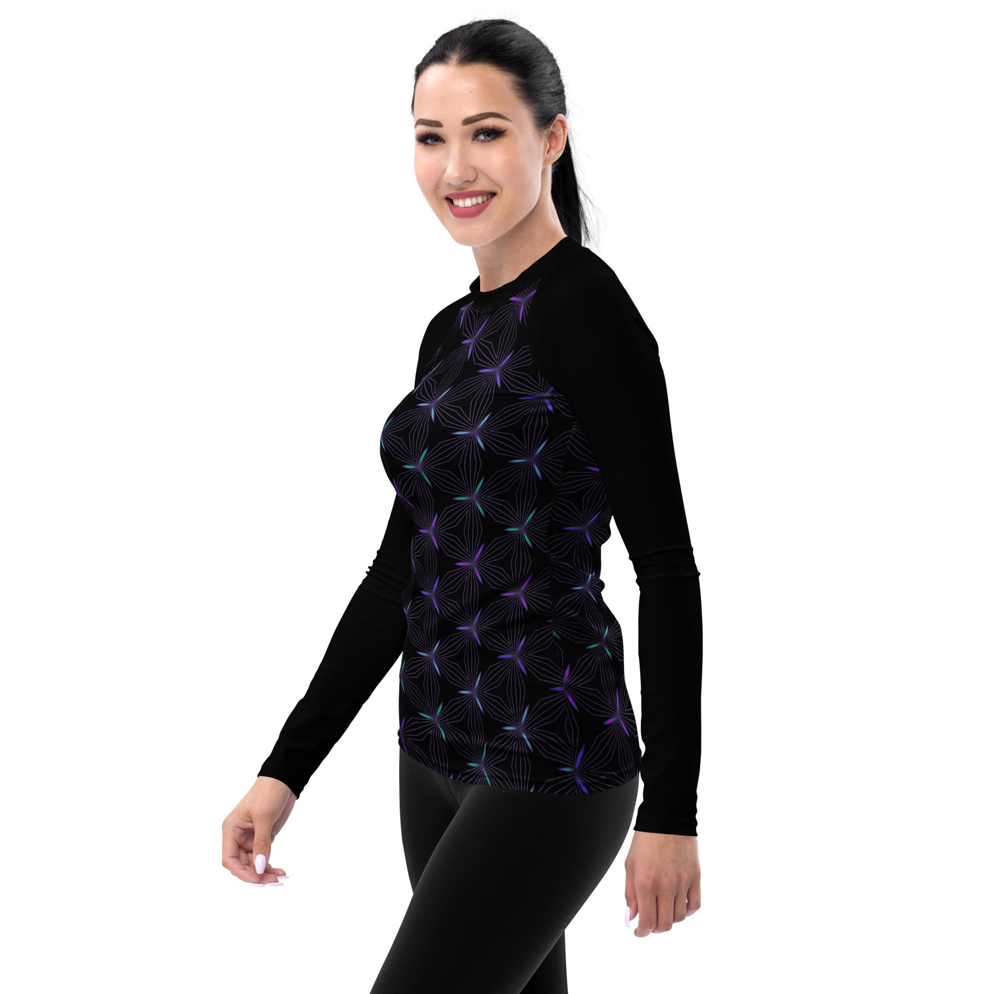 Stylish galaxy-themed rash guard for women