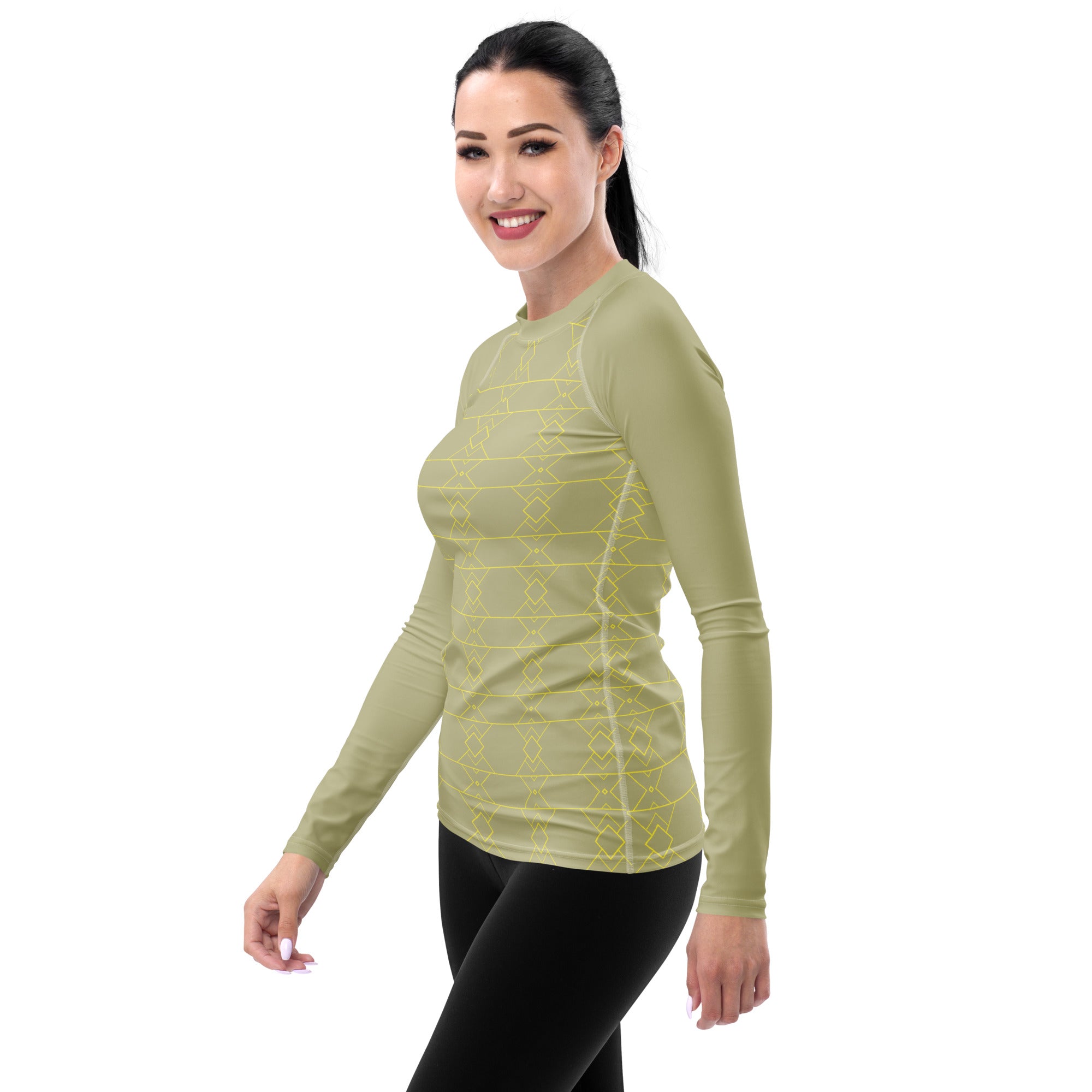 Woman wearing Botanical Garden Women's Rash Guard outdoors