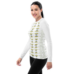 Model wearing Tribal Tapestry Women's Rash Guard