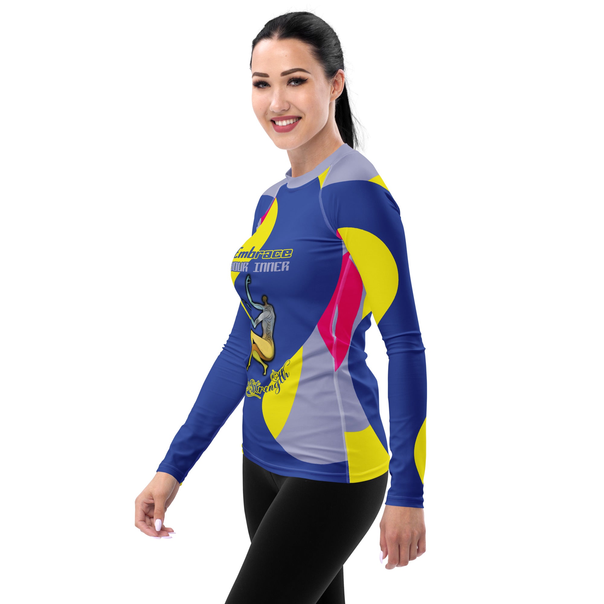 Comfortable and breathable neon rash guard for women.

