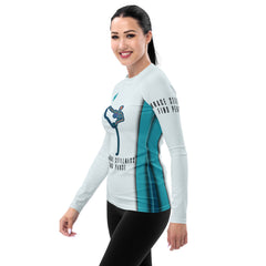 Stylish Healing Hues women's rash guard in action.
