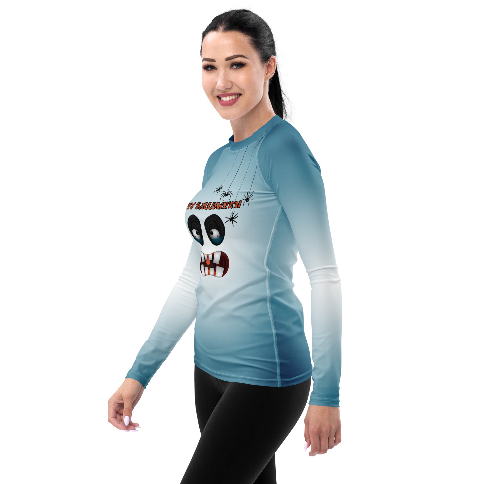 Spooky Ghostly Glow Women's Rash Guard on model