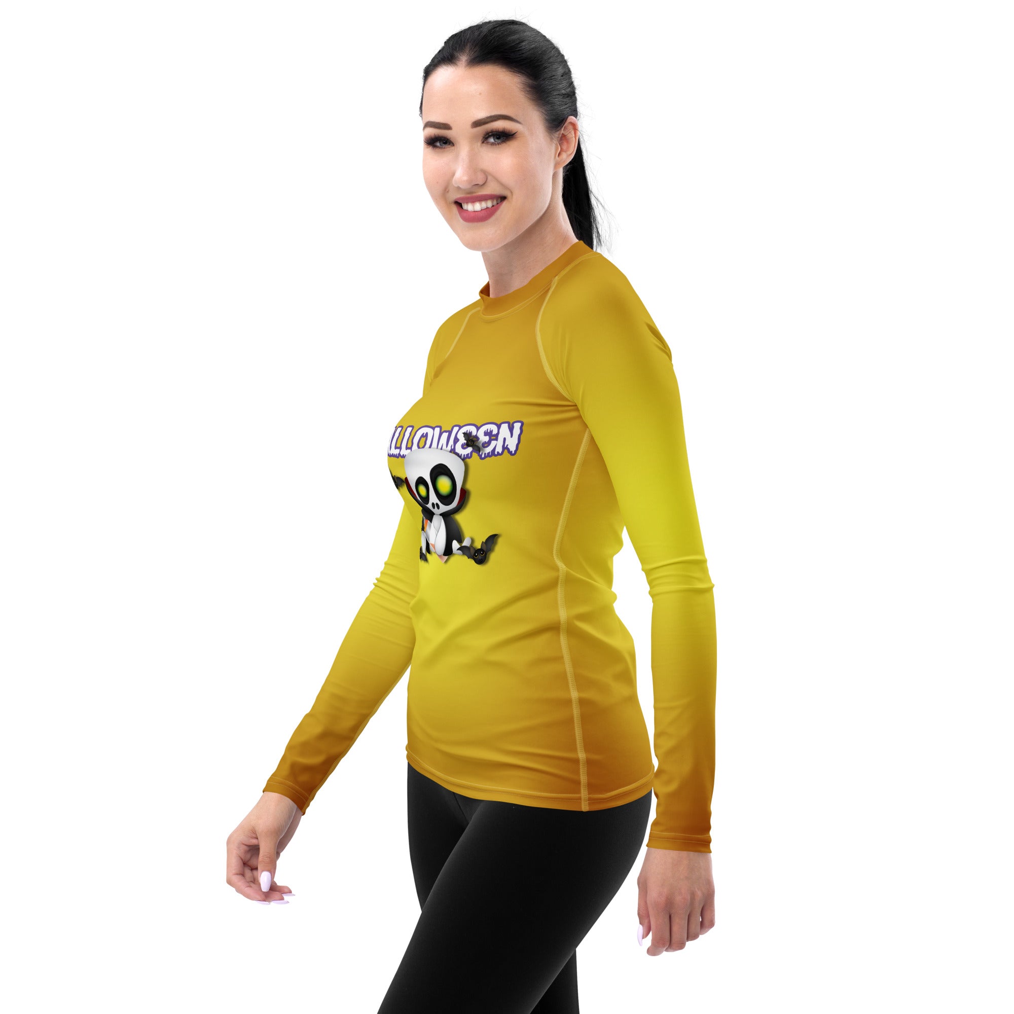 Halloween-themed Women's Rash Guard with witch hat print
