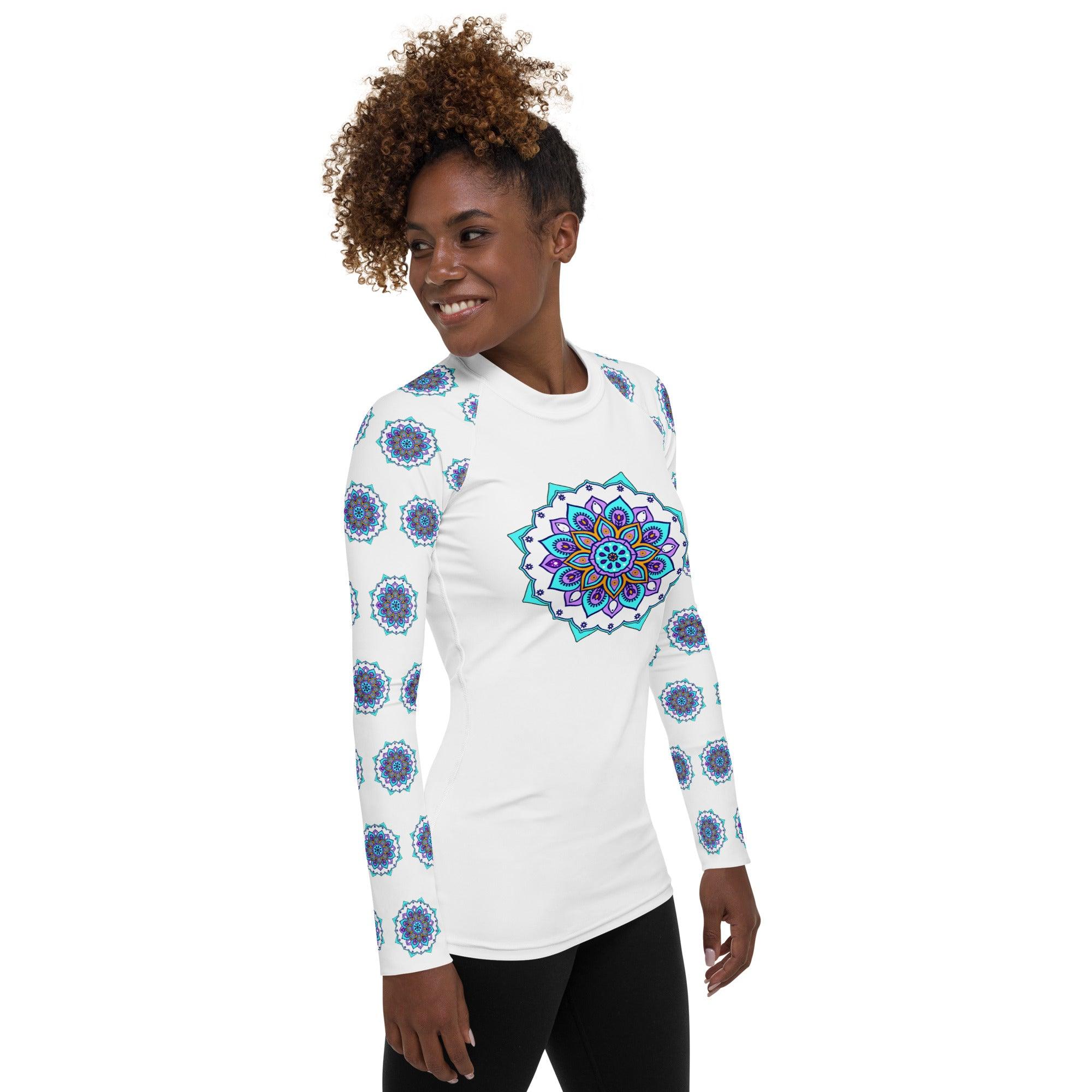 Tranquil Watercolor Mandala Women's Rash Guard - Beyond T-shirts