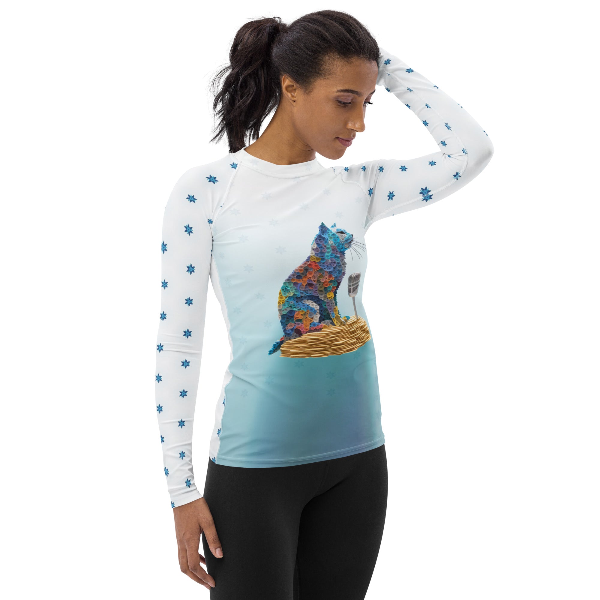 Durable women's rash guard with intricate coral print.