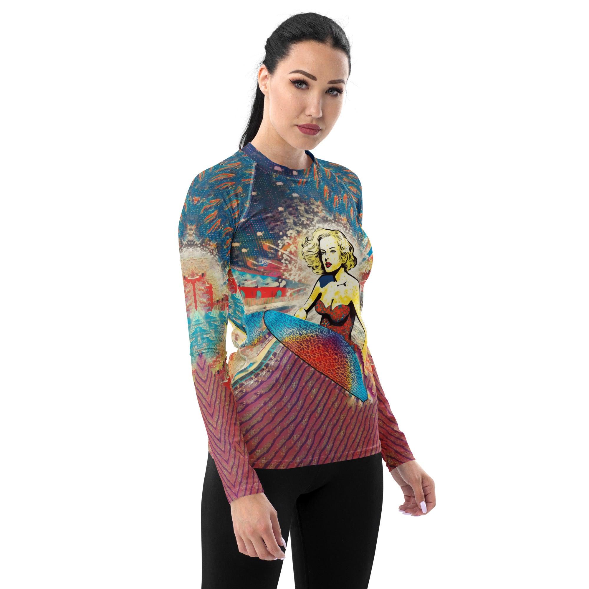 Protective Surfing 1 26 Women's Rash Guard featuring a unique pattern for standout style in the sea.