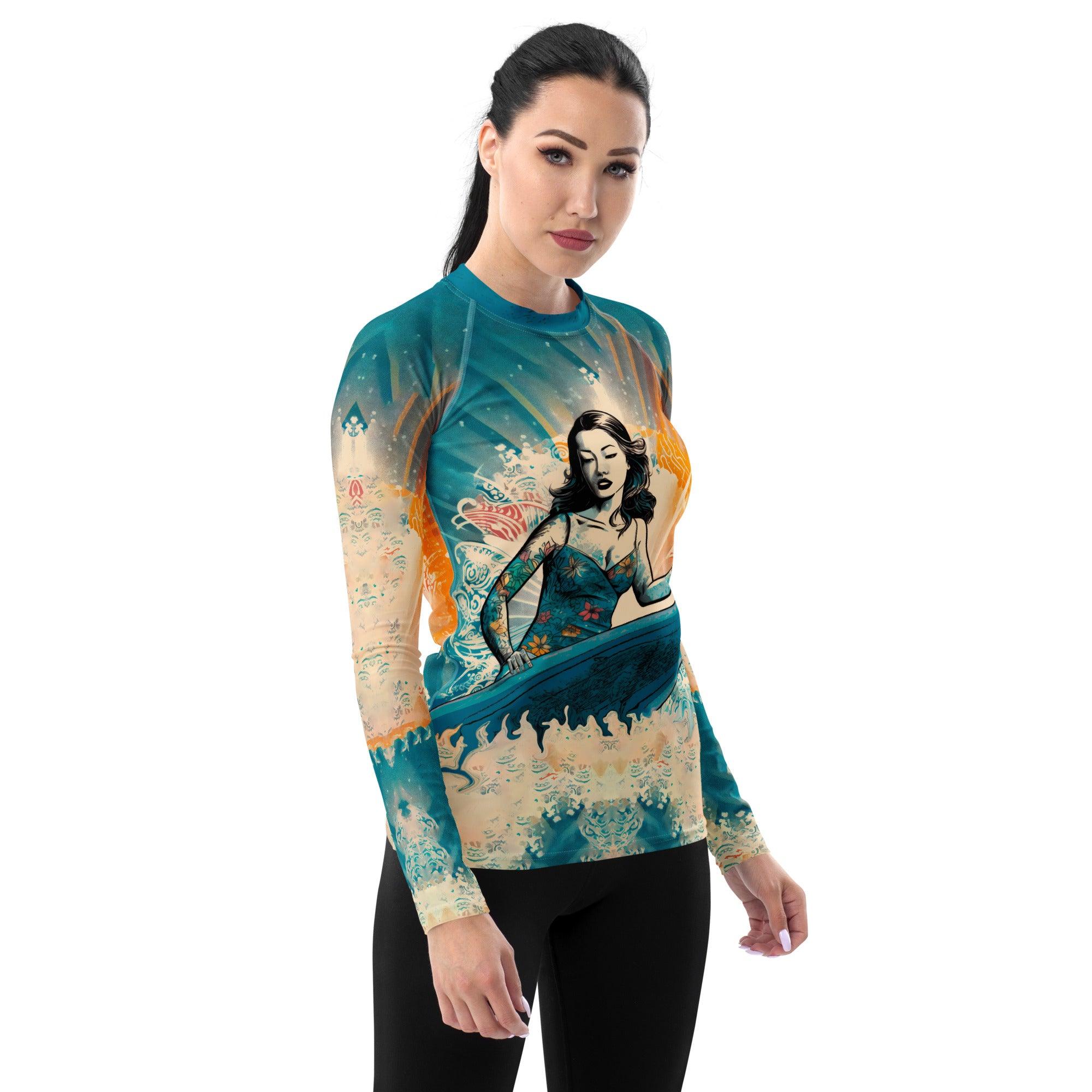 Coastal Escape All-Over Print Women's Rash Guard Surfing Adventure - Beyond T-shirts