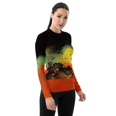 Ghoulish Waves All-Over Print Women's Rash Guard Conquer The Beach And Halloween - Beyond T-shirts