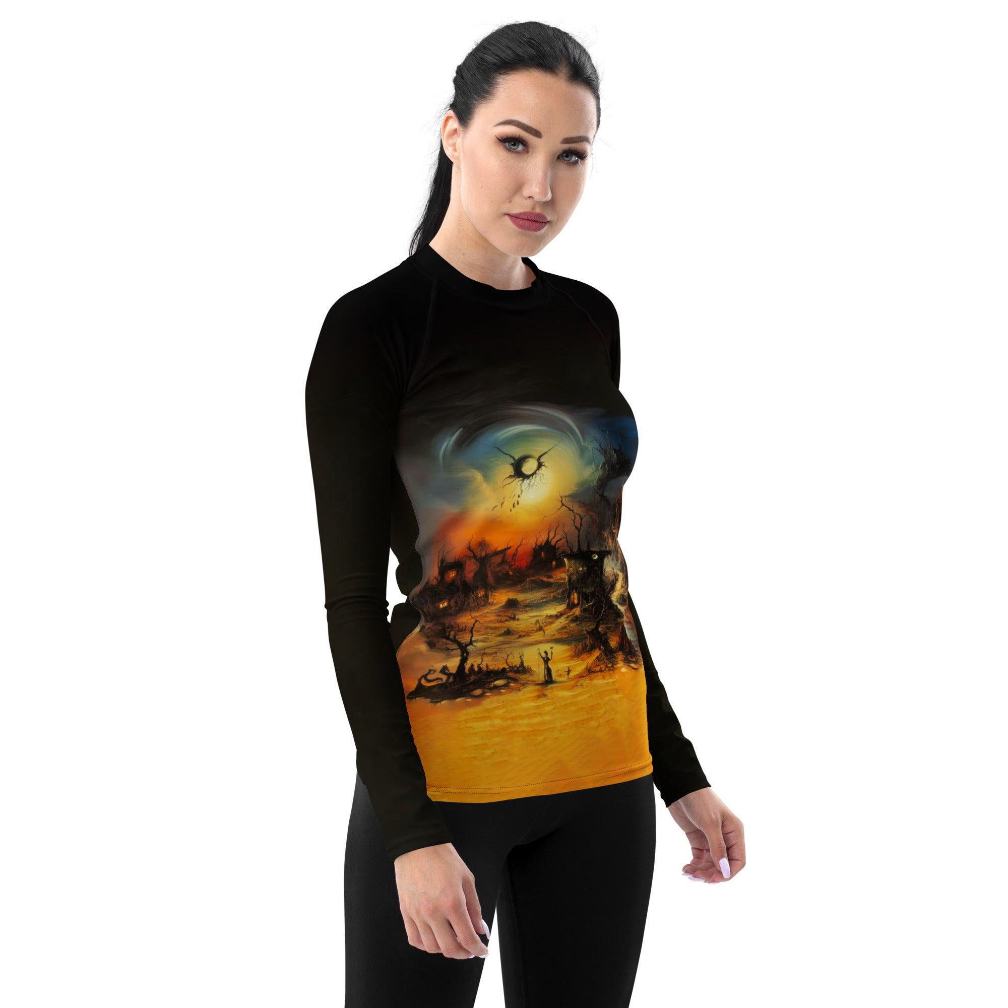 Witchy Shores All-Over Print Women's Rash Guard Embrace Halloween Enchantment - Beyond T-shirts