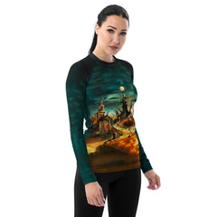 Midnight Surf Magic Women's Rash Guard Ride The Halloween Waves - Beyond T-shirts