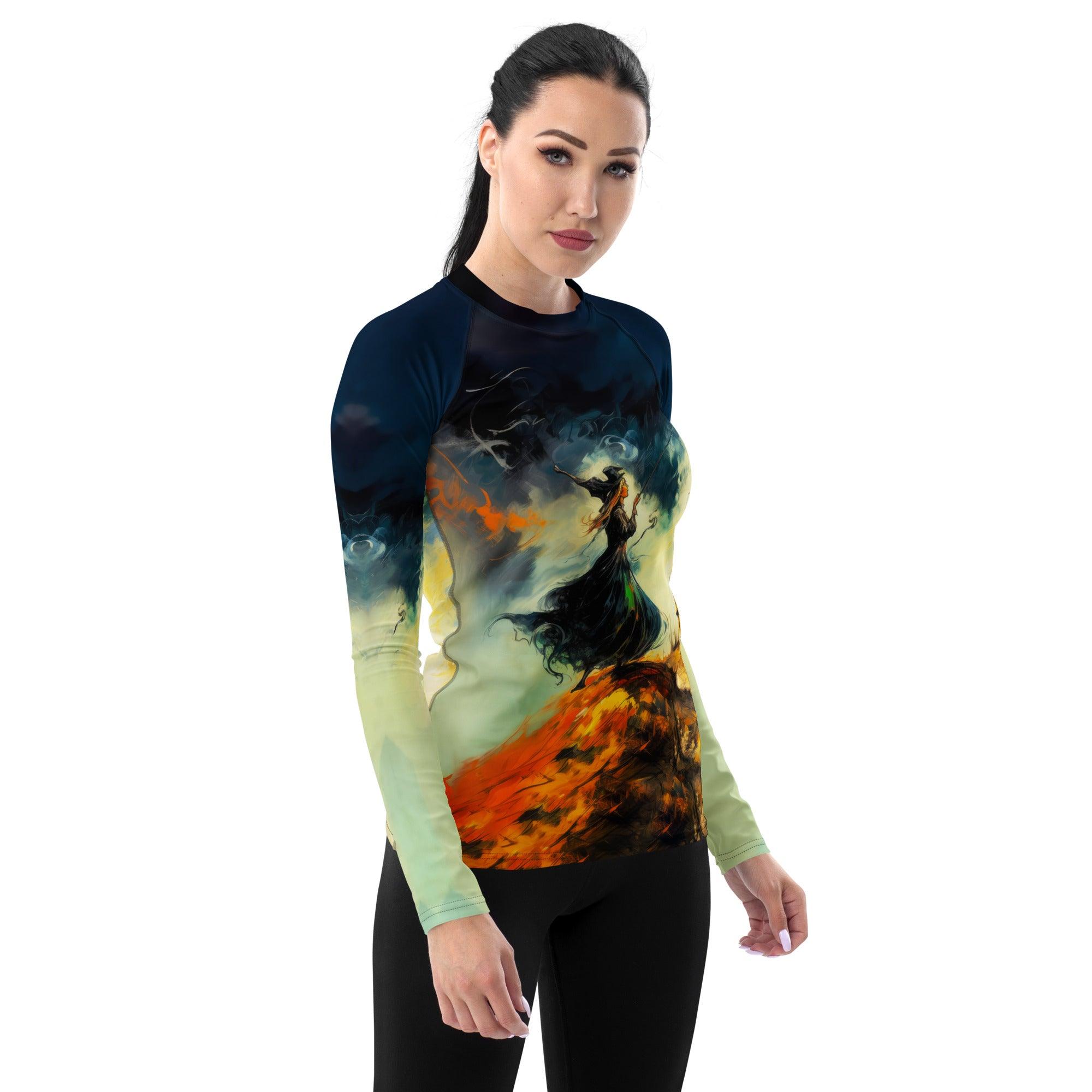 Eerie Moonlit Beach All Over Print Women's Rash Guard Embrace Halloween Nights - Beyond T-shirts