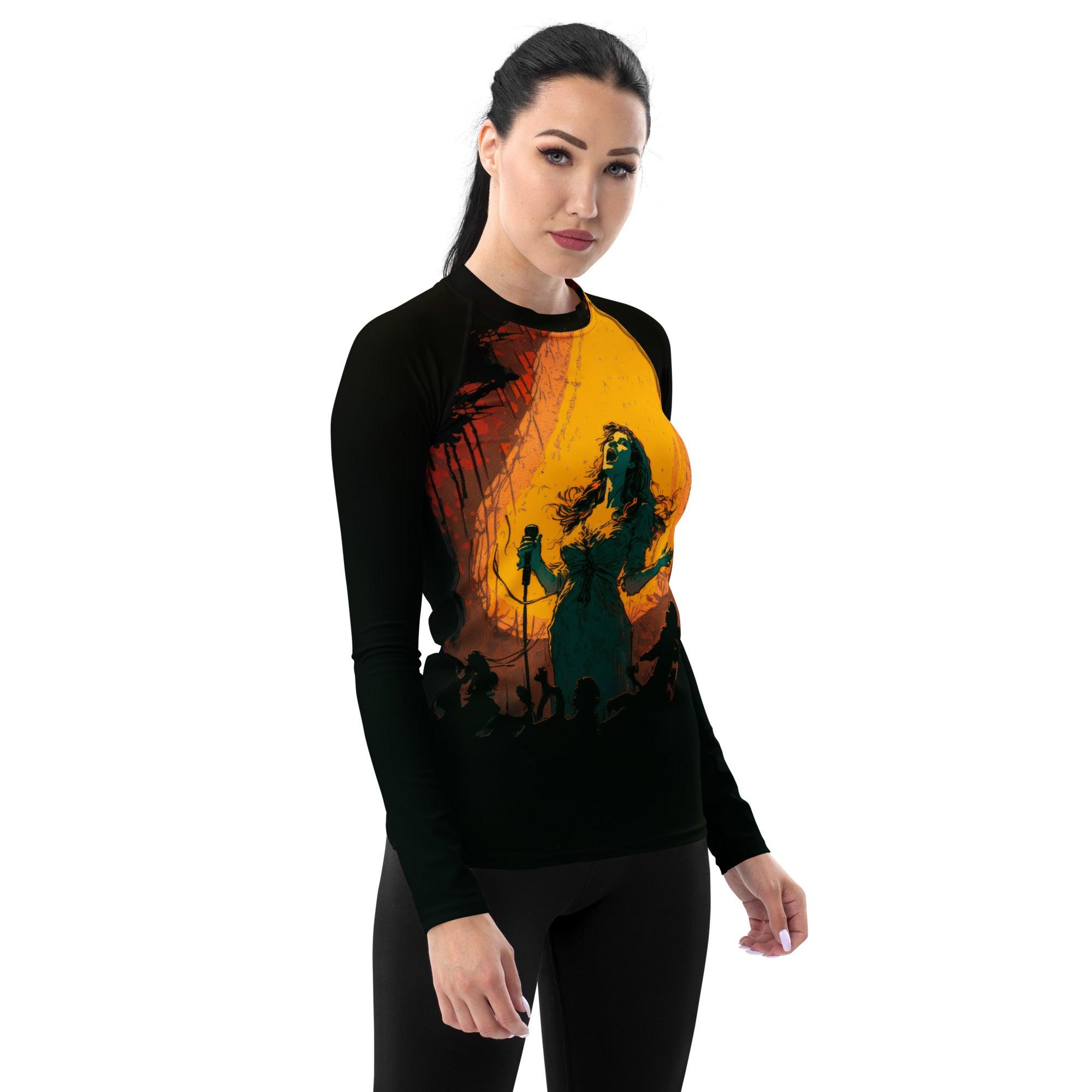 Rock the Waves in our Women's Music Lover Rash Guard - Beyond T-shirts