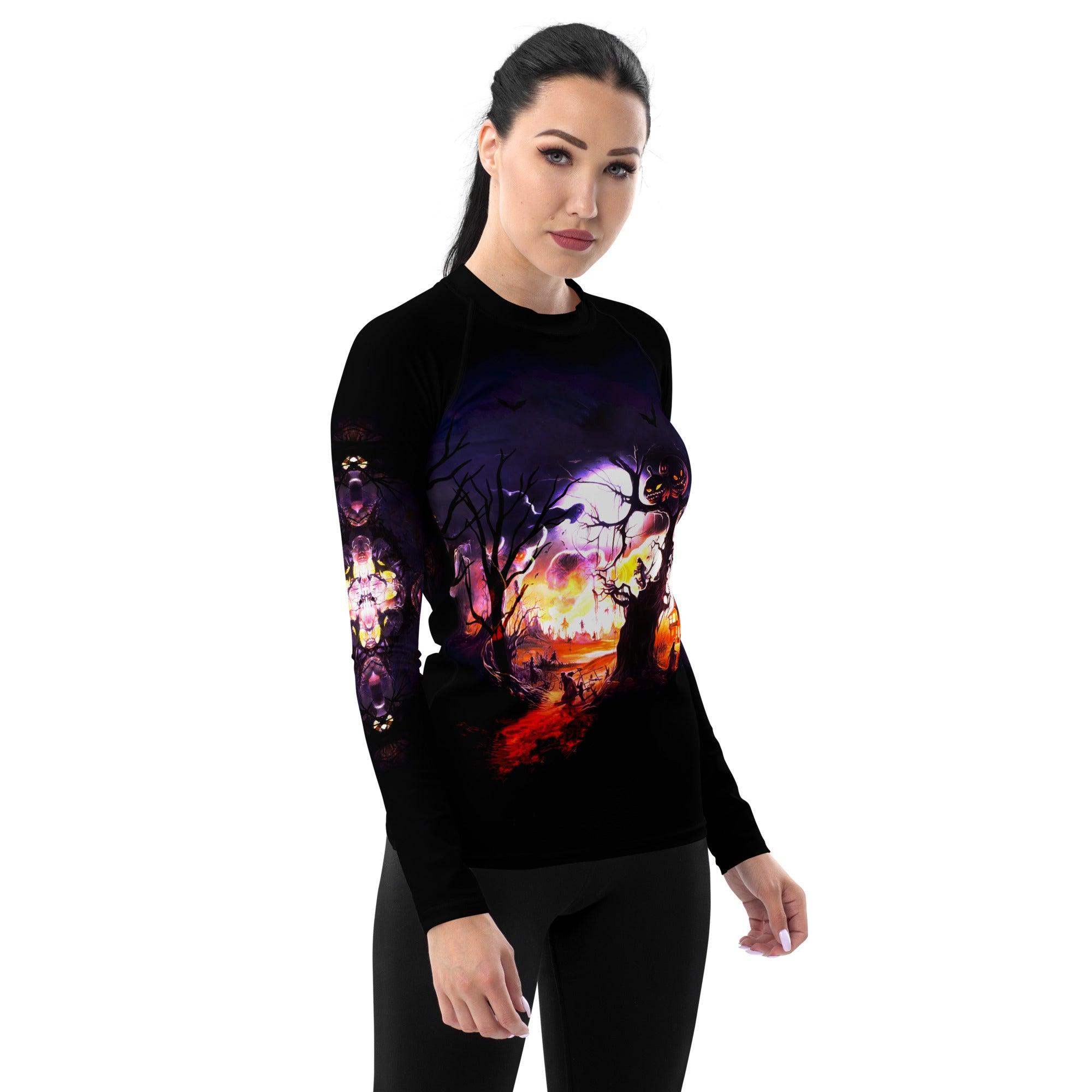 Haunted Castle Halloween Women's Rash Guard - Beyond T-shirts