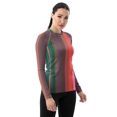 Electric Sunrise Colorful Stripe All-Over Print Women's Rash Guard