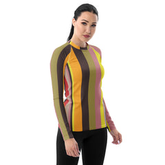 Tropical Bliss Colorful Stripe All-Over Print Women's Rash Guard