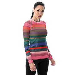 Retro Rainbow Blast Colorful Stripe All-Over Print Women's Rash Guard