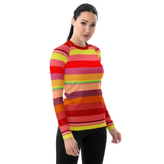 Summer Sunset Hues Colorful Stripe All-Over Print Women's Rash Guard