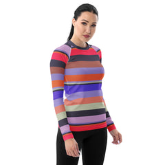 Carnival Confetti Colorful Stripe All-Over Print Women's Rash Guard