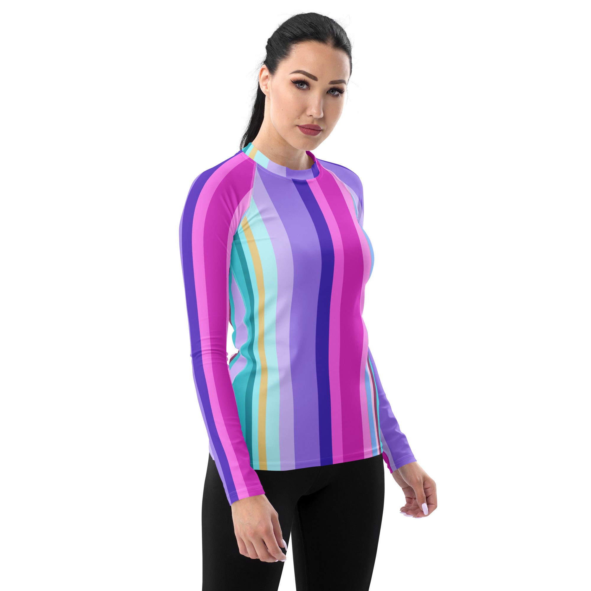 Tropical Tango Women's Rash Guard with vibrant print and long sleeves for sun protection.