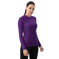 Back view of Monochrome Maze women's rash guard showing fit and design.