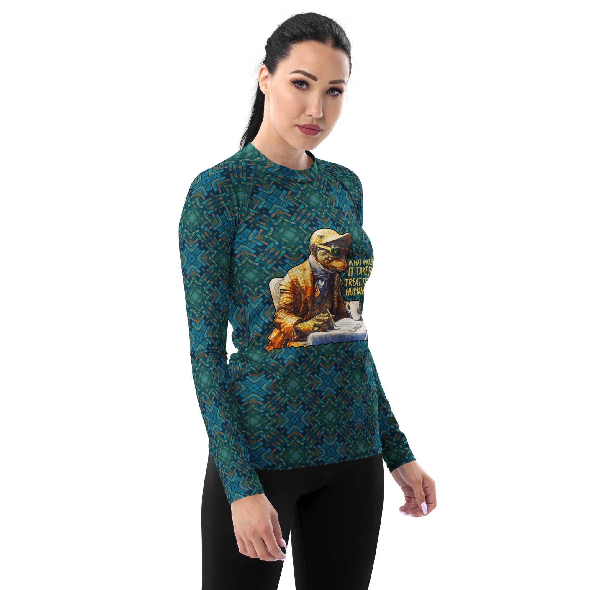 Unique Wolf Pack pattern Women's Rash Guard for outdoor activities.